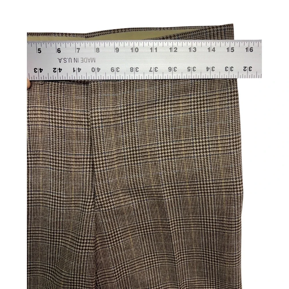 vtg 70s Palm Beach 38R 30x32 Brown Glen Plaid 3pc Tweed Pant Suit Wool USA Retro